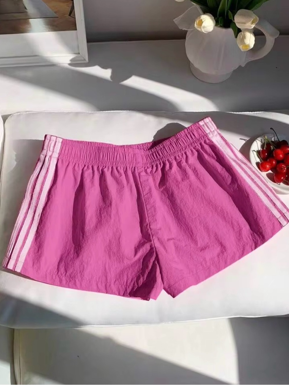 Pink Women's Athletic Shorts with Side Stripes